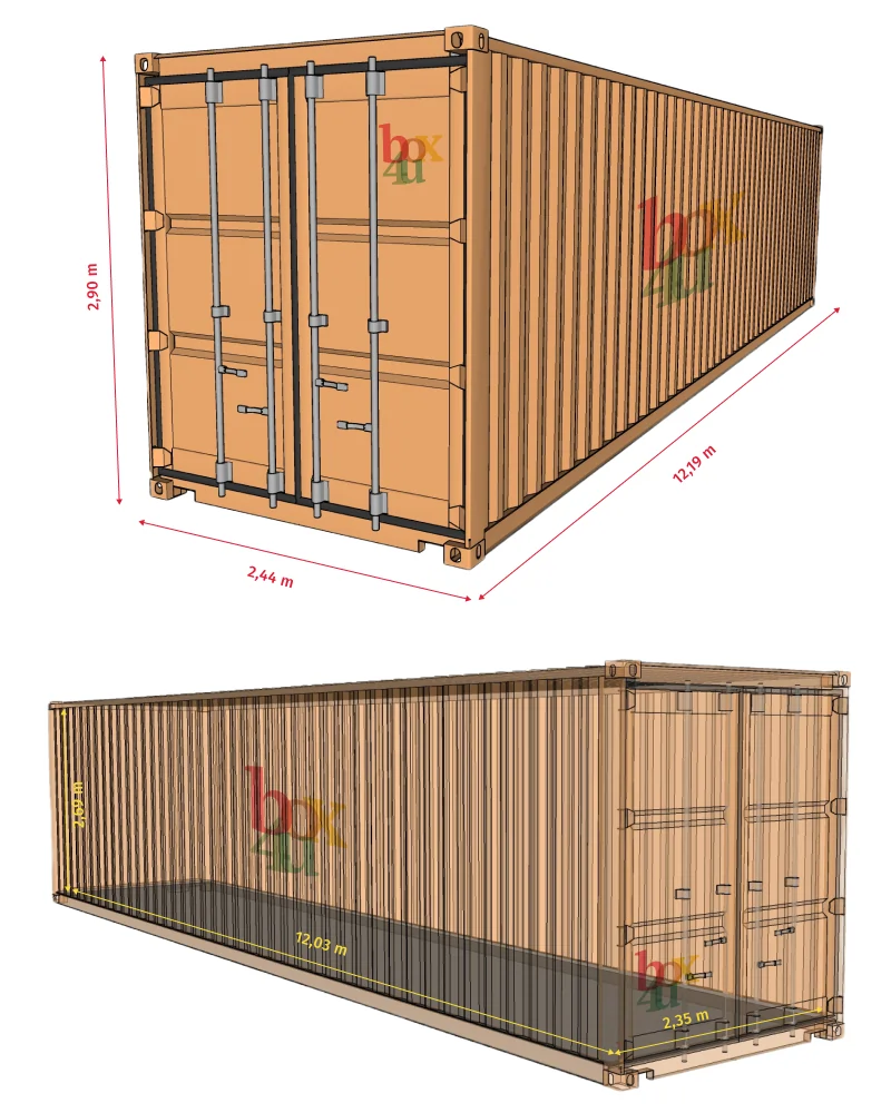Medidas contenedor marítimo de 40 pies high cube ISO Container