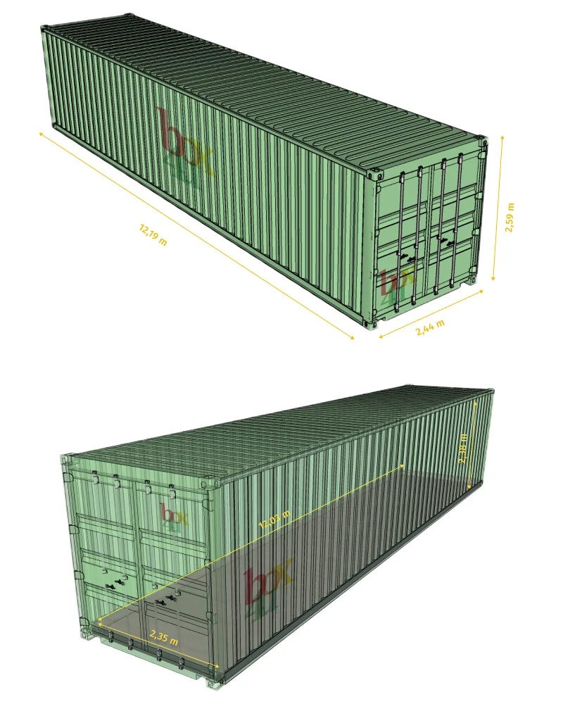 Medidas contenedor marítimo de 40 pies ISO Container